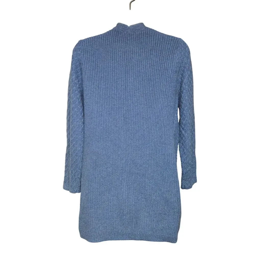 J Jill M Petite Open Front Cable Knit Cardigan Sweater Blue Chunky Knit‎ Classic
